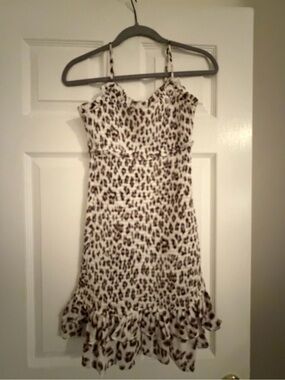 Style Rack Neutral Leopard-Pattern Spaghetti Strap Dress - Cream & Brown